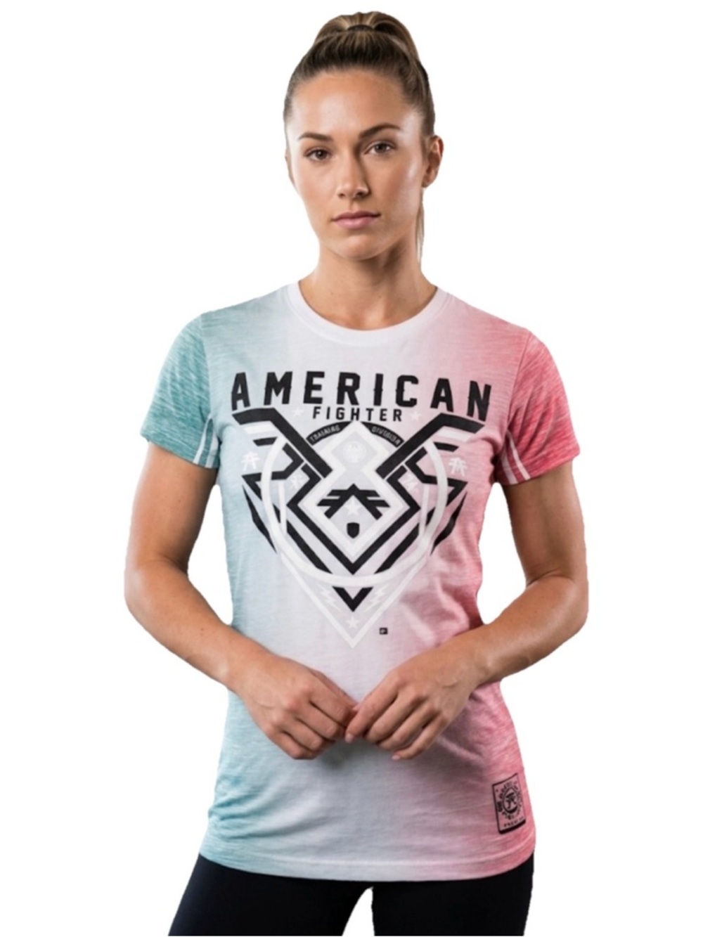 American Fighter Ombre Tee Green White & Red Fade Short Sleeve Women’s Sz Small